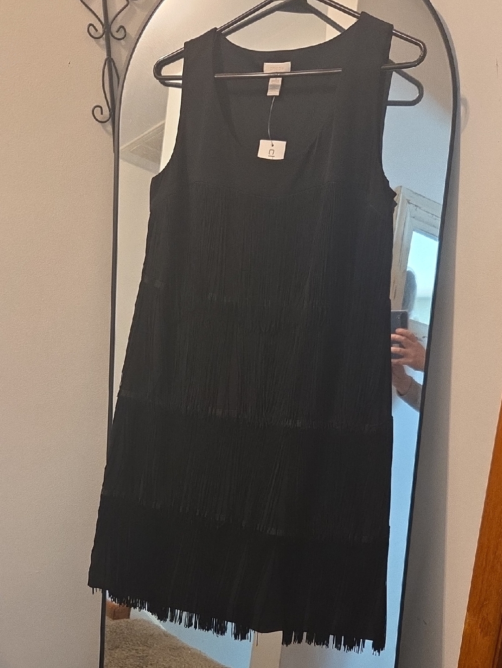 Chico's Black Tiered Fringe Sleeveless Mini Dress